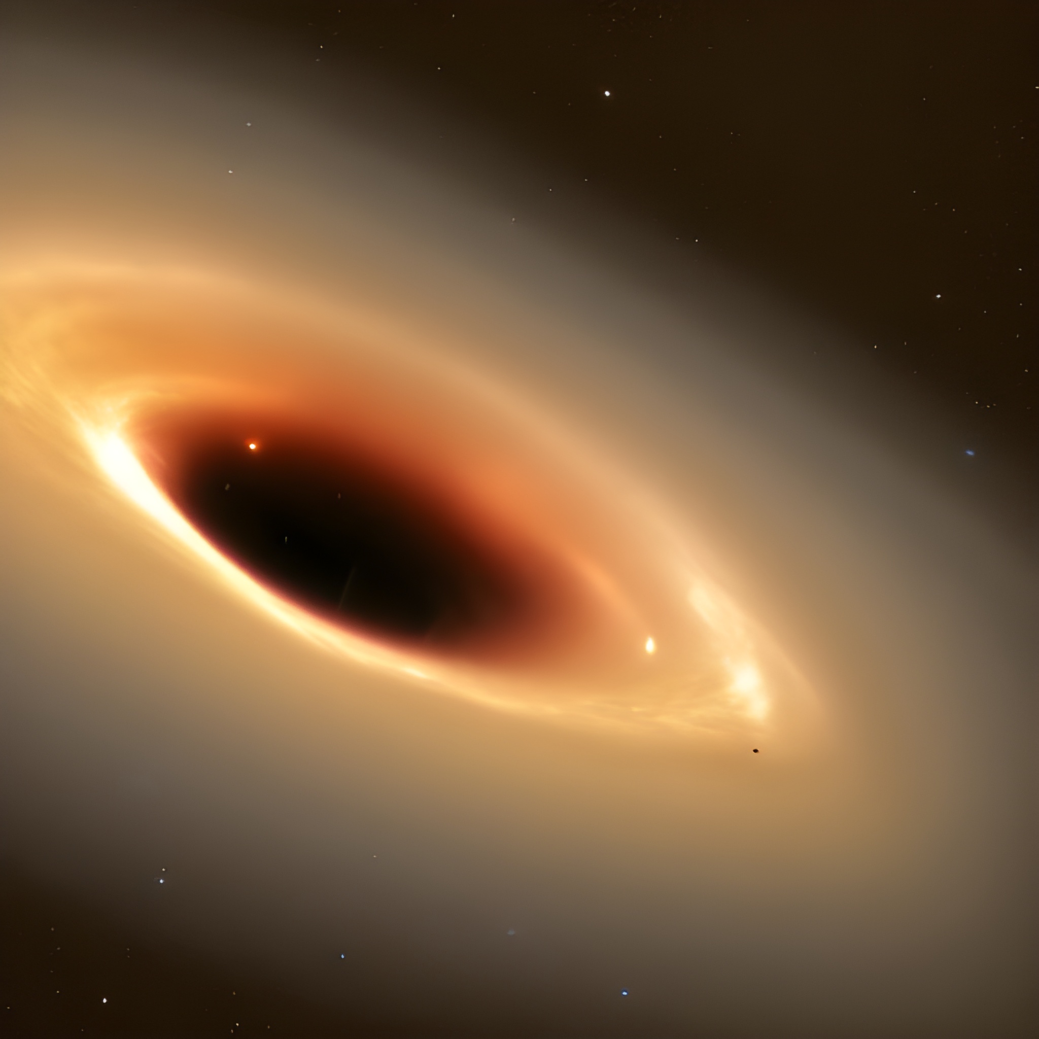 Imagen artística de un agujero negro supermasivo, rodeado de un disco de materia que cae hacia su interior.