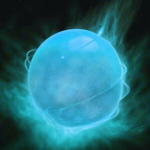 Una imagen ilustrativa de la estrella 55 Cygni expulsando gas desde su superficie, para formar un intenso viento estelar.